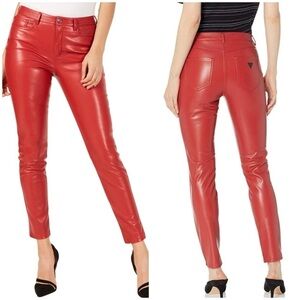 Guess faux leather vegan casual chino pant, red, sz 8, stretchy, NWOT